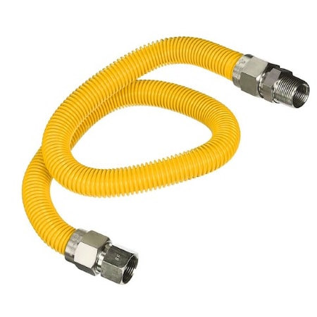 Gas Line Hose 3/8'' O.D.x24'' Len 3/8 FIPx1/2 MIP Fittings Yellow Coated Stainless Steel Flexible